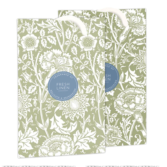 FRESH LINEN Scented Wardrobe Freshener in a WILLIAM MORRIS Design in SAGE GREEN